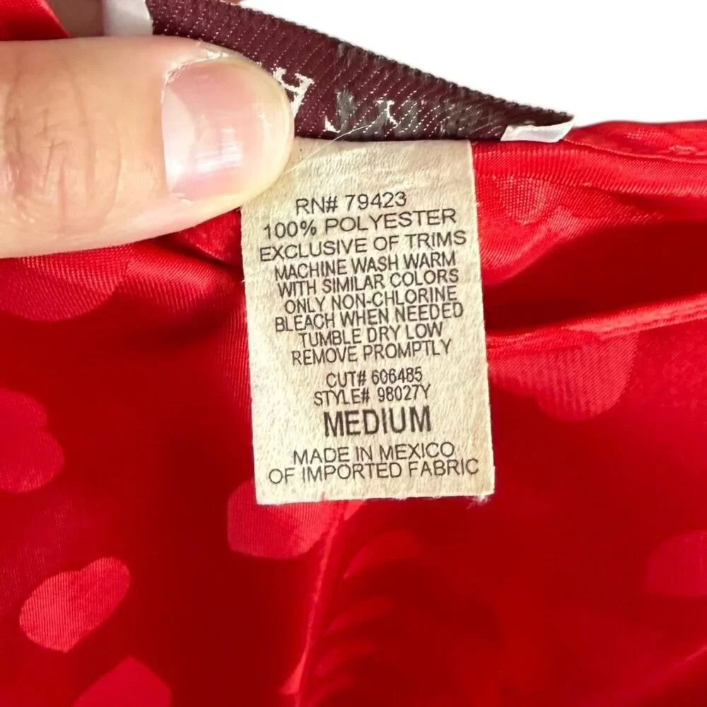 Vintage Satin Vneck Heart Print Mini Slip Red Medium Valentines Day Sultry - Picture 4 of 4